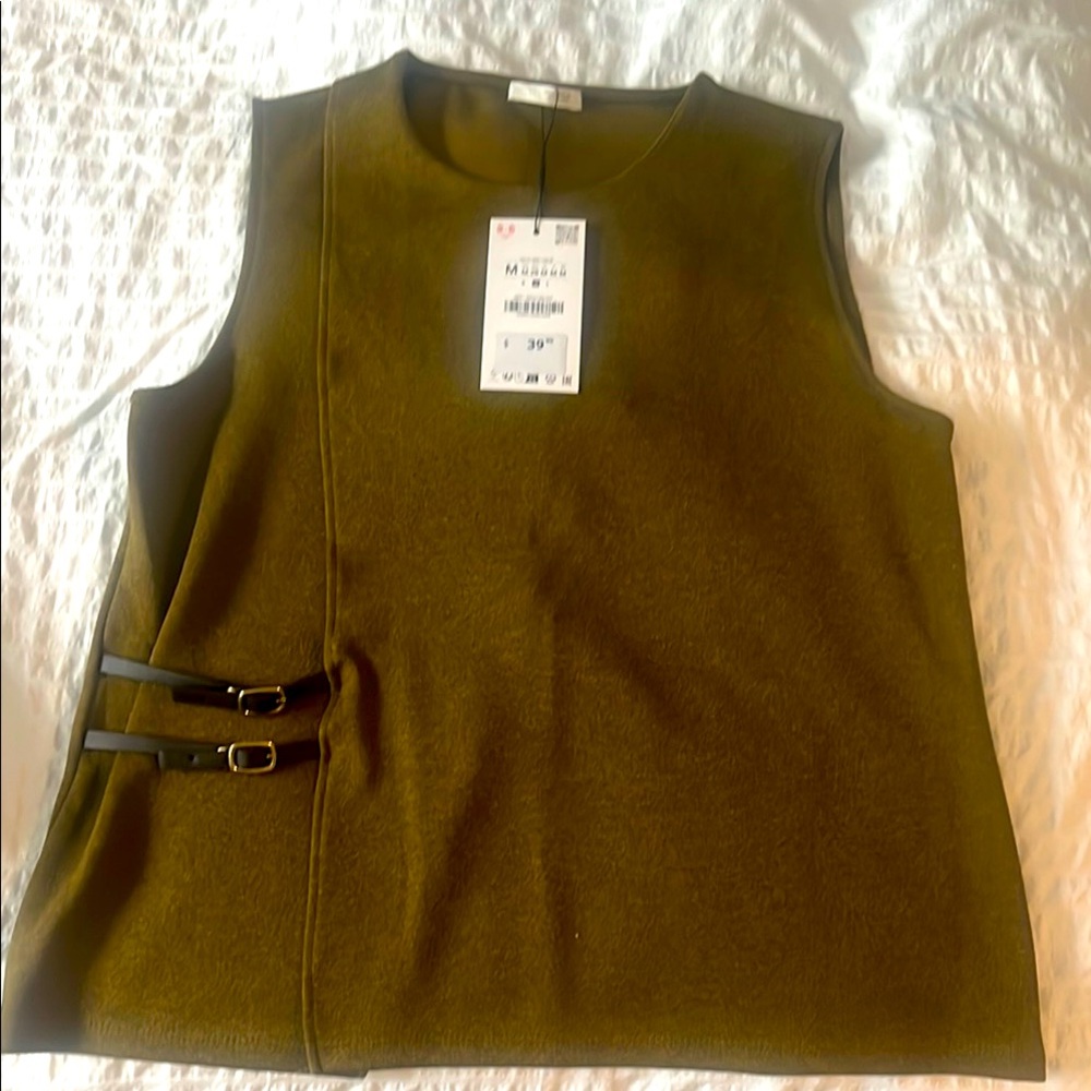 Olive Green Sleeveless Top with Buckle Details